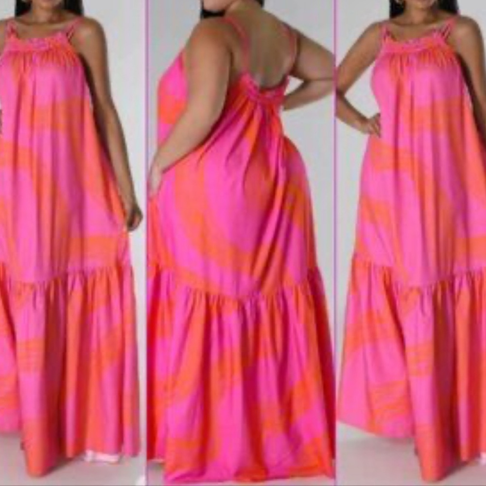 Good times Vibrant Pink and Orange Dress size Medium EUC.